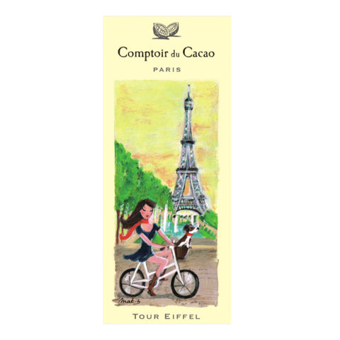 Comptoir du Cacao 72% dark chocolate bar, Tour Eiffel, bicycle